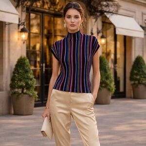 CURRENT AIR NWOT Ribbed Striped Mock Neck Knit Top, Size Small